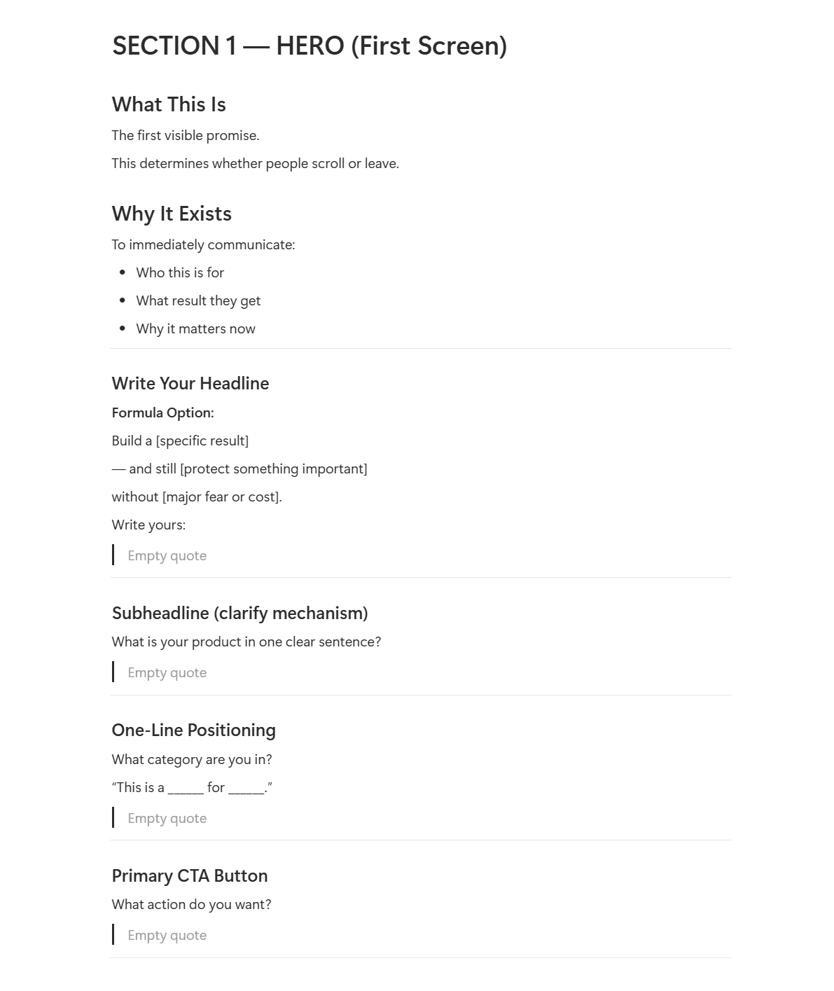 Landing page template preview